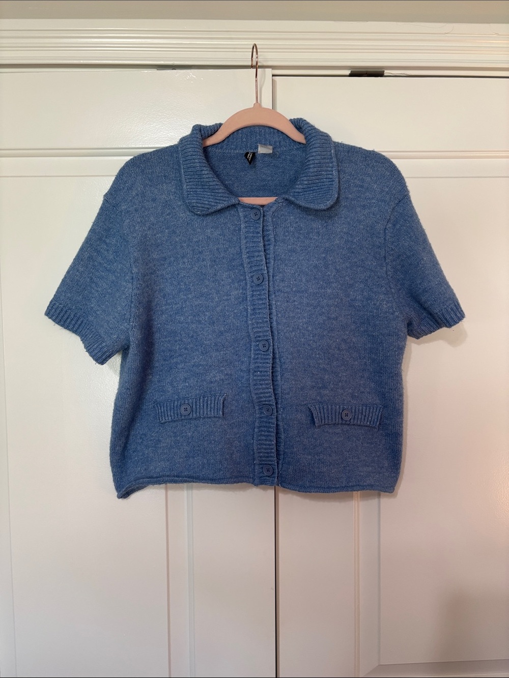 Divided Short-Sleeve Blue Knit Button-Up Cardigan Size XL